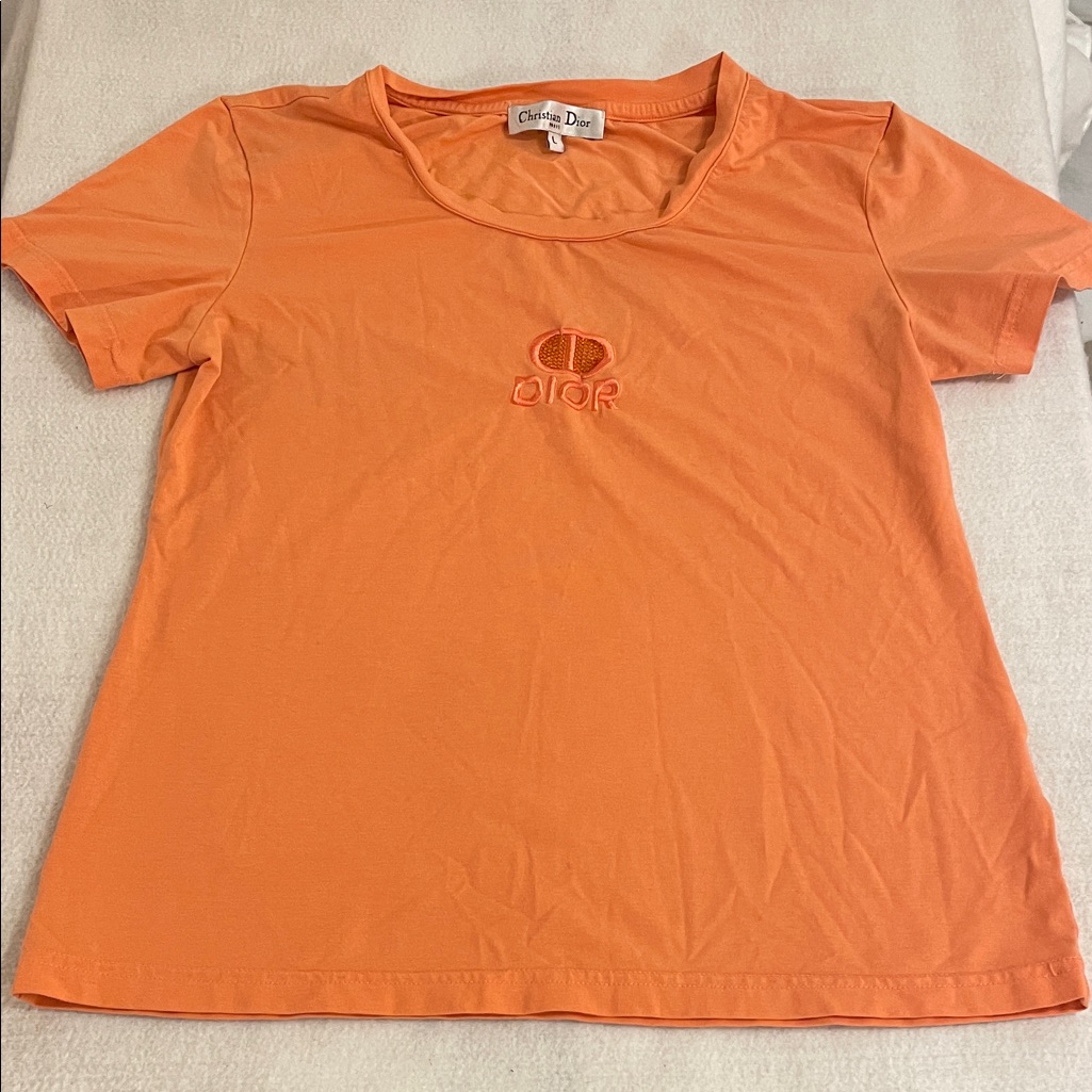 Dior Orange Embroidered Logo Short Sleeve Tee